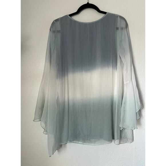 Coco + Carmen Boho Top Size S-M Blue Ombre Bell Sleeve Sheer Fairy Feminine Flow - Picture 7 of 13